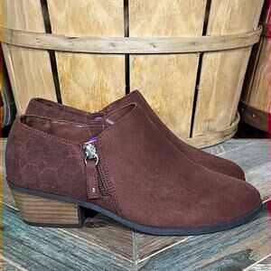 Dr. Scholl’s Brief Brown Faux Suede Microfiber Zip Ankle Boots Womens 6.5 WIDE